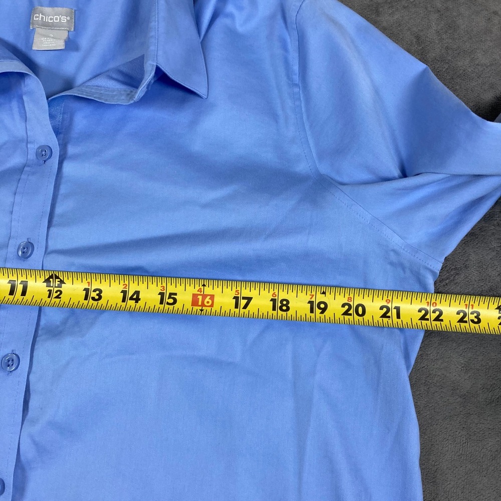 Chicos No Iron Chic Stretch Blue Button Down Shirt Blouse Womens Size 2 Large 12 - Picture 5 of 7